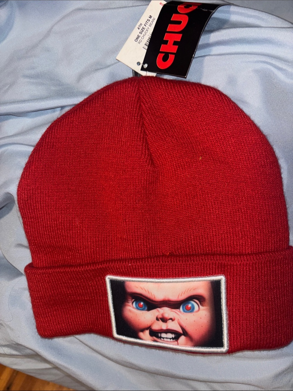 Spencer's Red Knit Beanie with Chucky Patch